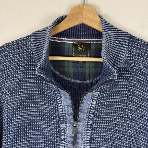 F/X Fusion Blue Half Zip Cotton Sweater Denim Patchwork Sz 2XL Chunky Knit Blue - Picture 6 of 10